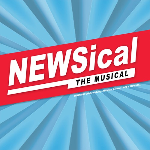 Newsical Logo in red box over blue background.
