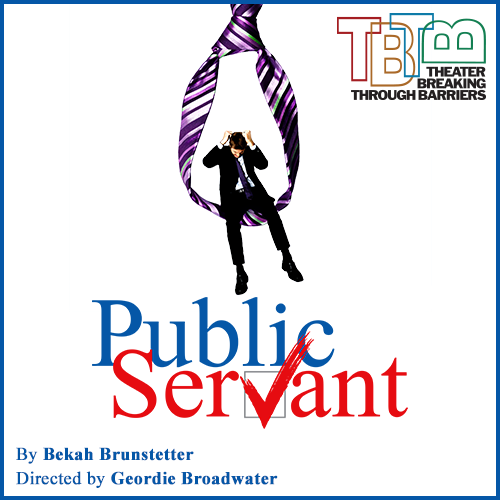 Public Servant logo with the sketch of a businessman sitting in the look of a tied necktie